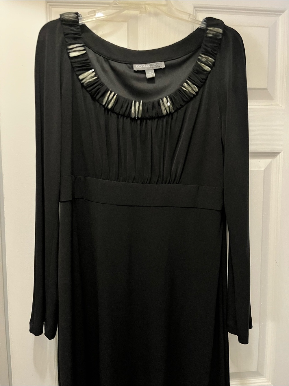 Donna Ricco New York Black Long Sleeve Midi Dress with Embellished Neckline